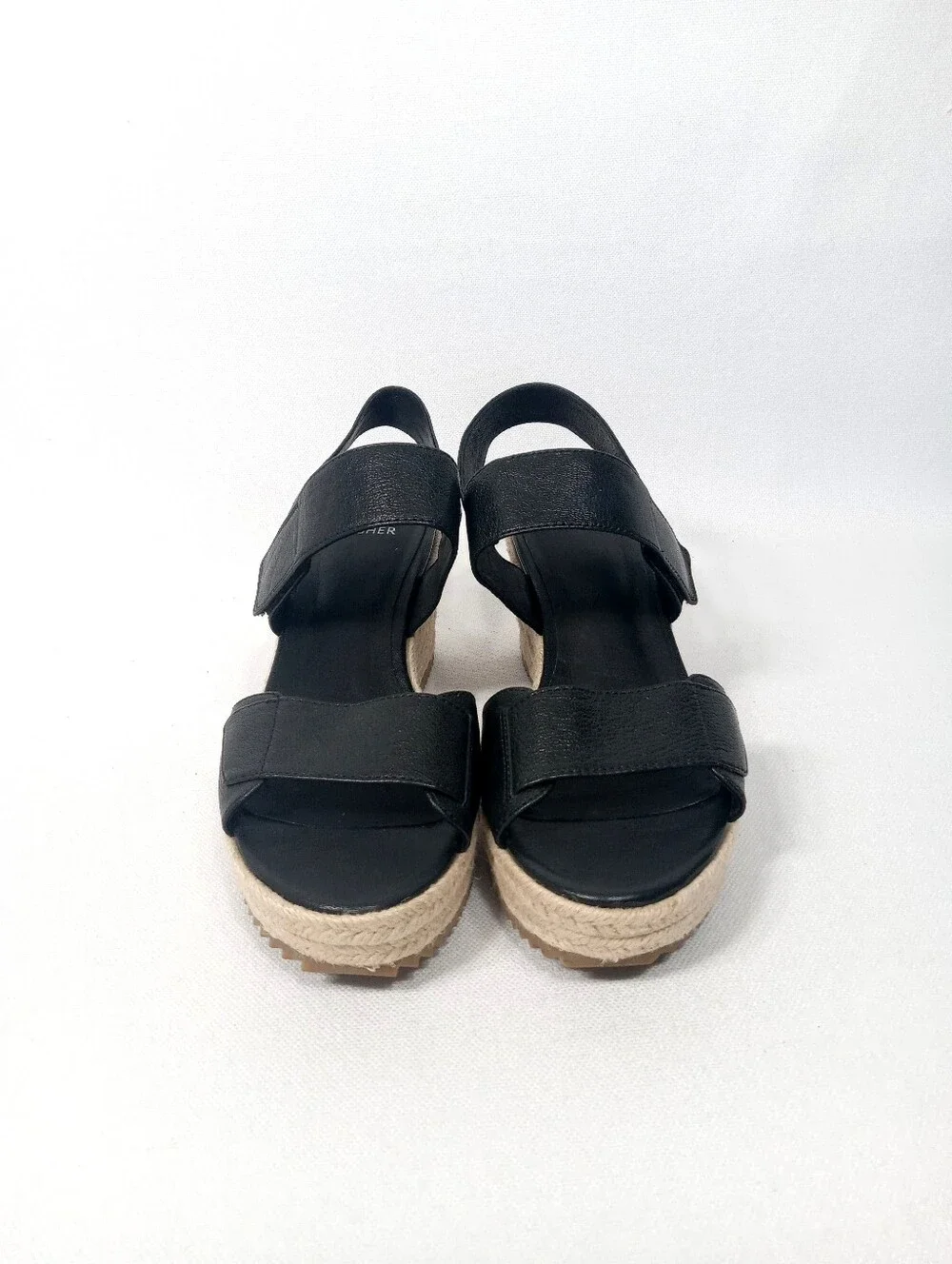 EILEEN FISHER 'Winnie' Black Leather Espadrille Wedge Sandals Women's Size 8